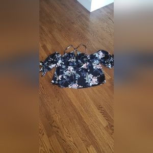 I Joah Black Floral Blouse/ Top Size L